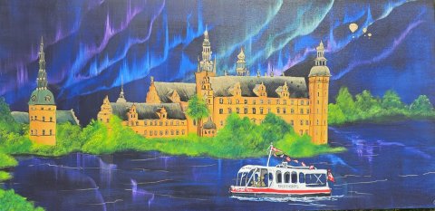 Nordlys over Frederiksborgslot med den magiske lille frge
